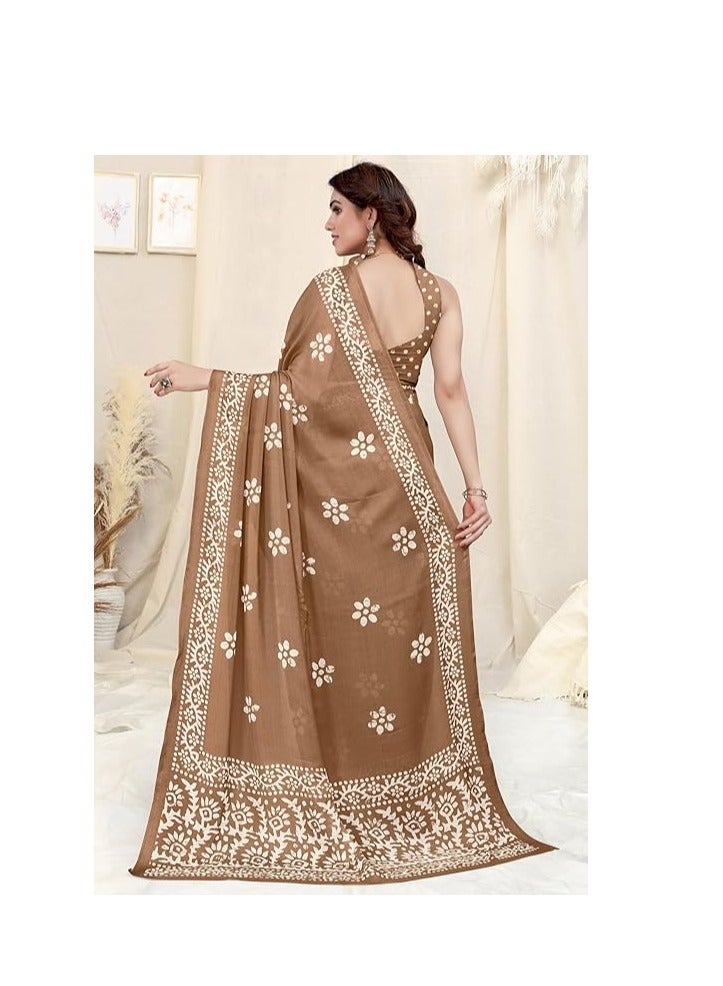 Women's Latest Chiffon Batik Printed Saree with Blouse Piece