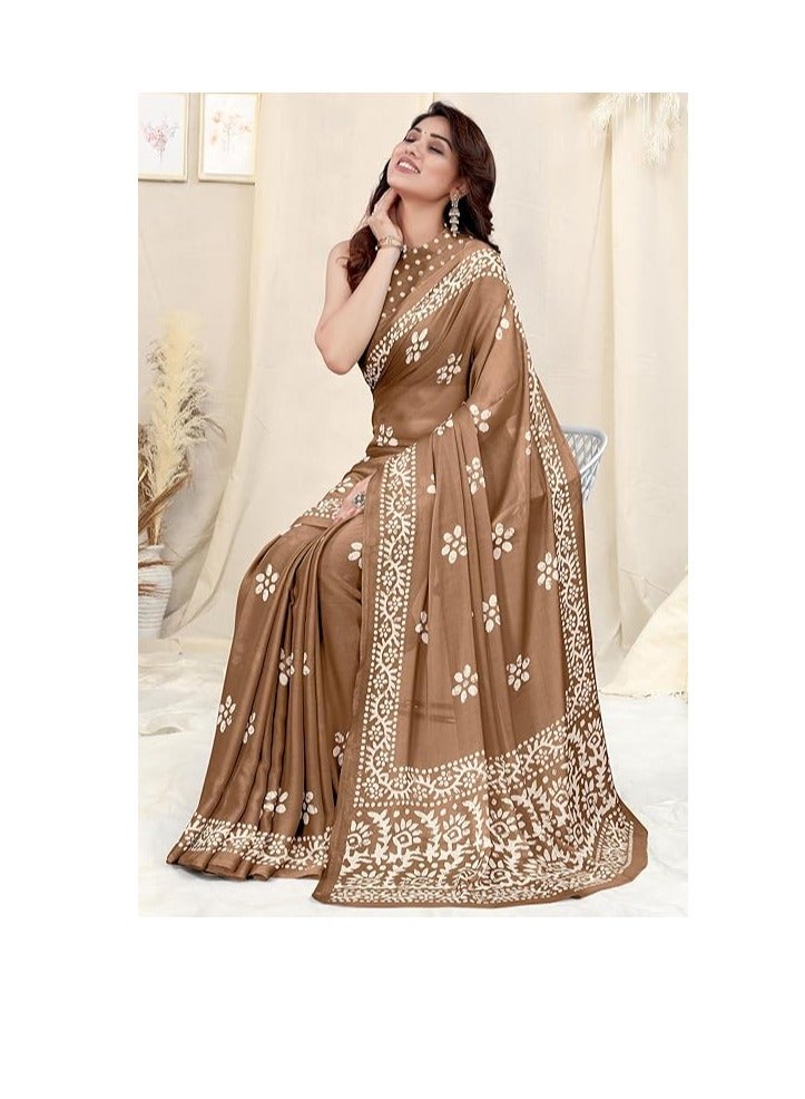 Women's Latest Chiffon Batik Printed Saree with Blouse Piece