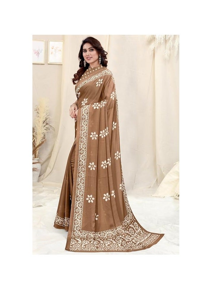 Women's Latest Chiffon Batik Printed Saree with Blouse Piece
