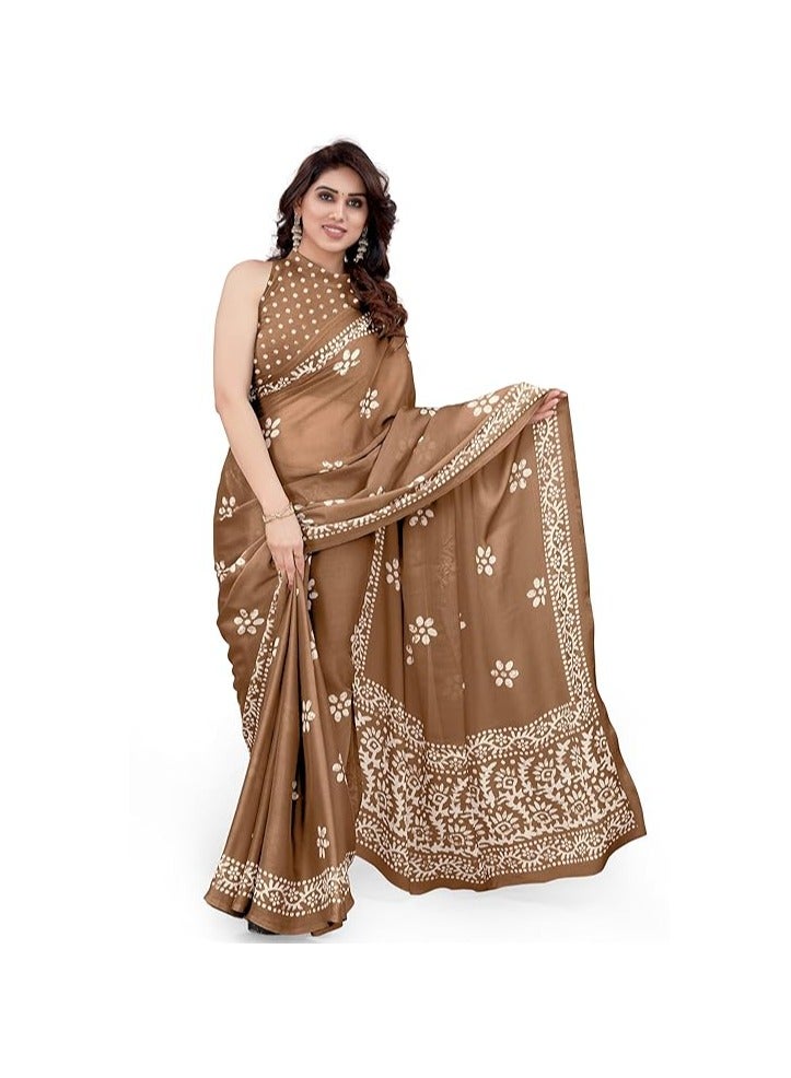 Women's Latest Chiffon Batik Printed Saree with Blouse Piece