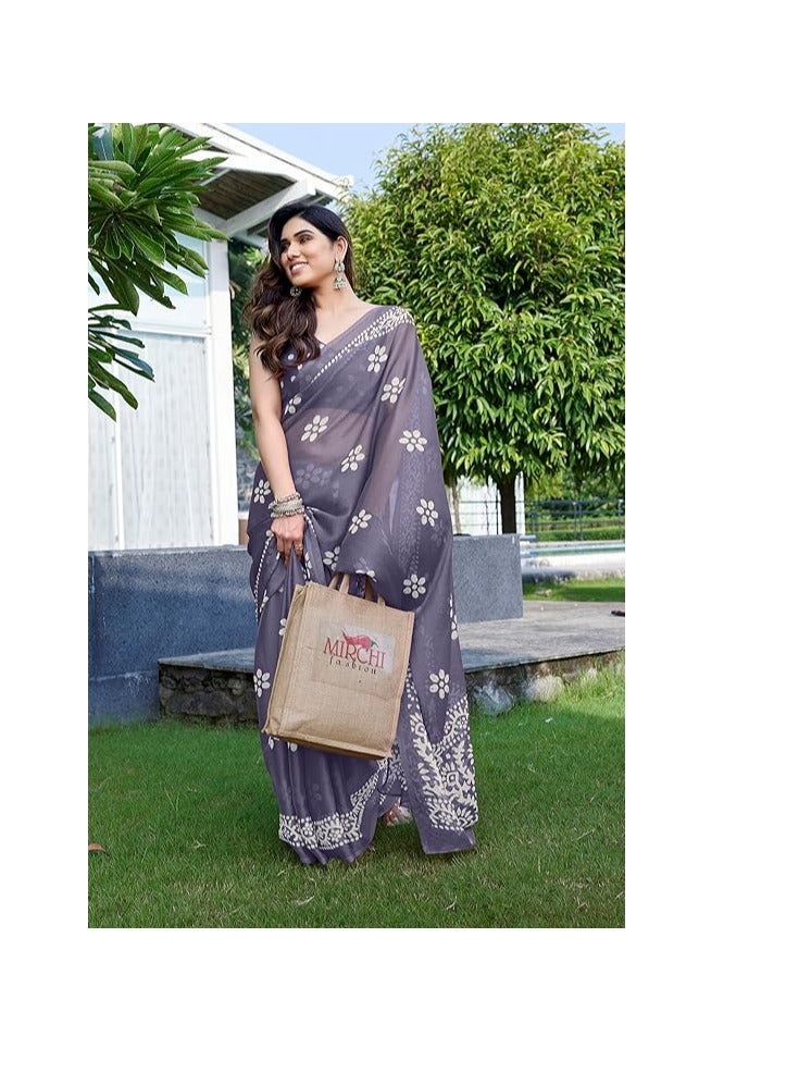 Women's Latest Chiffon Batik Printed Saree with Blouse Piece