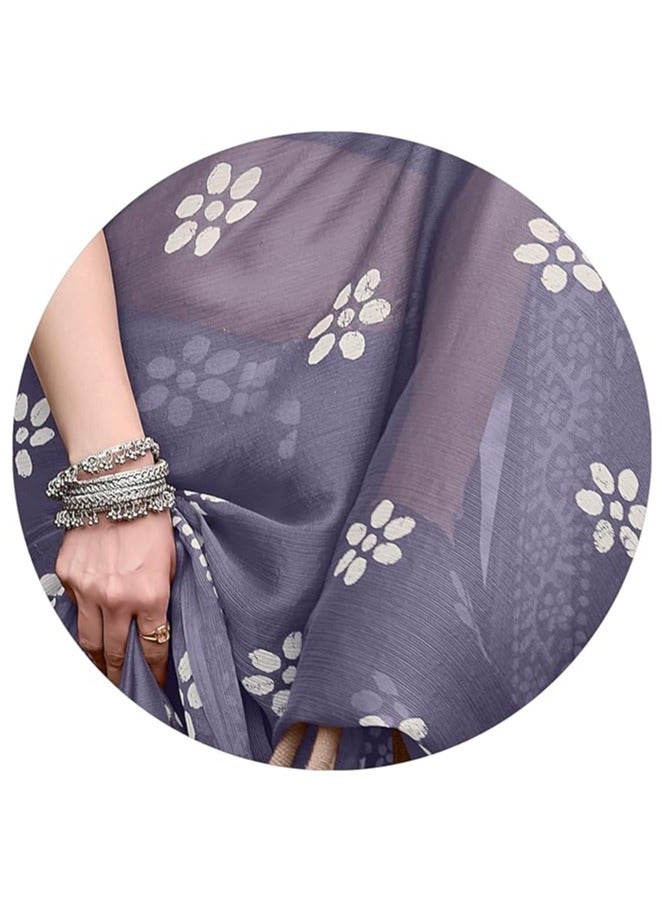 Women's Latest Chiffon Batik Printed Saree with Blouse Piece