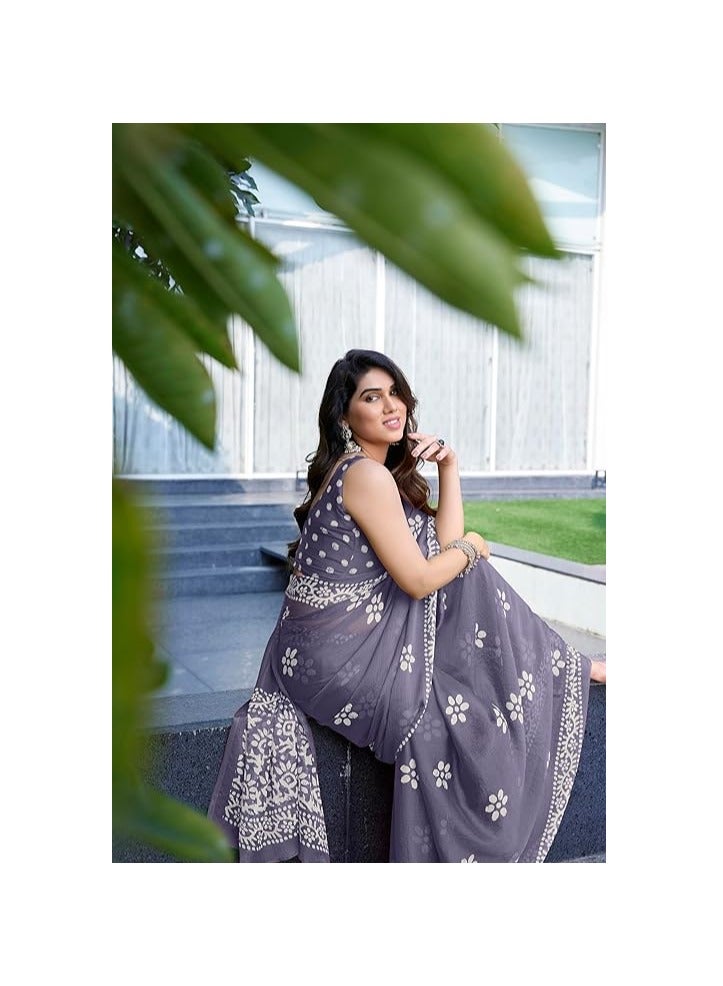Women's Latest Chiffon Batik Printed Saree with Blouse Piece