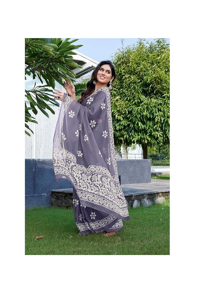 Women's Latest Chiffon Batik Printed Saree with Blouse Piece