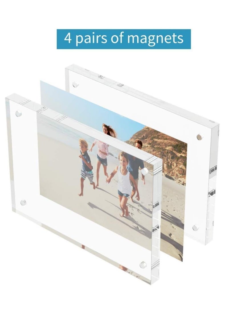 5x7 Acrylic Picture Frames 3 Pack, Thicker Block, Freestanding Double Sided Magnetic Acrylic Frameless Transparent Square Frame for Desktop Display