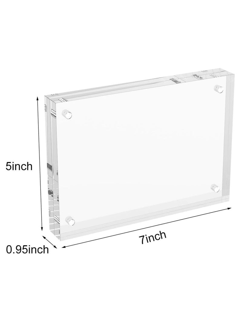 5x7 Acrylic Picture Frames 3 Pack, Thicker Block, Freestanding Double Sided Magnetic Acrylic Frameless Transparent Square Frame for Desktop Display