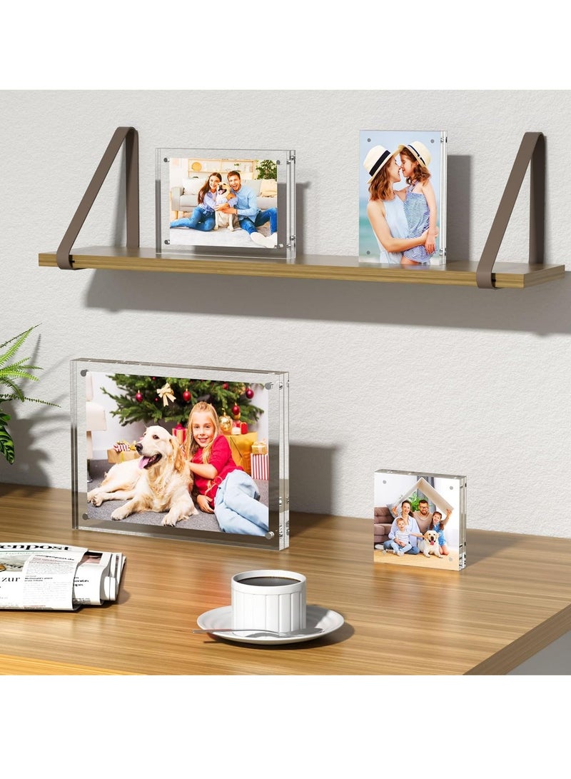 5x7 Acrylic Picture Frames 3 Pack, Thicker Block, Freestanding Double Sided Magnetic Acrylic Frameless Transparent Square Frame for Desktop Display