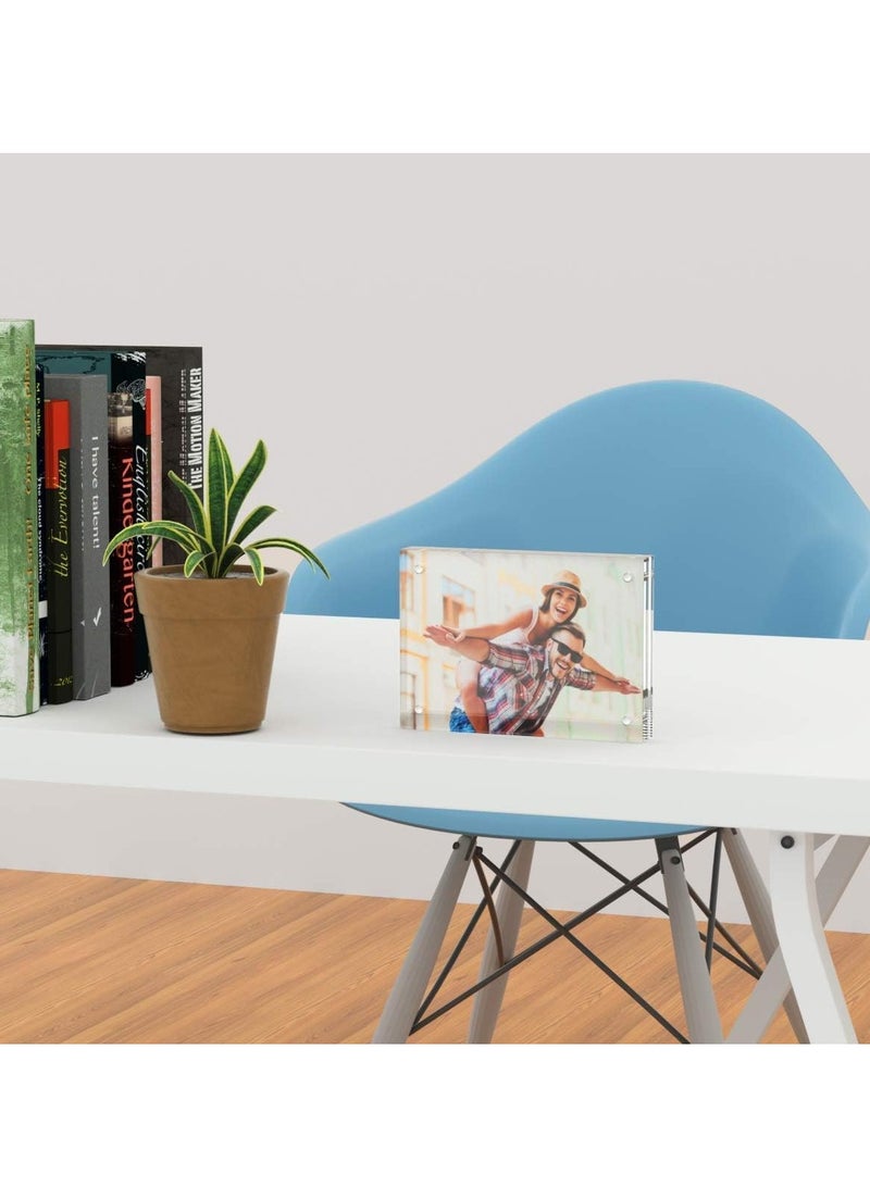 5x7 Acrylic Picture Frames 3 Pack, Thicker Block, Freestanding Double Sided Magnetic Acrylic Frameless Transparent Square Frame for Desktop Display