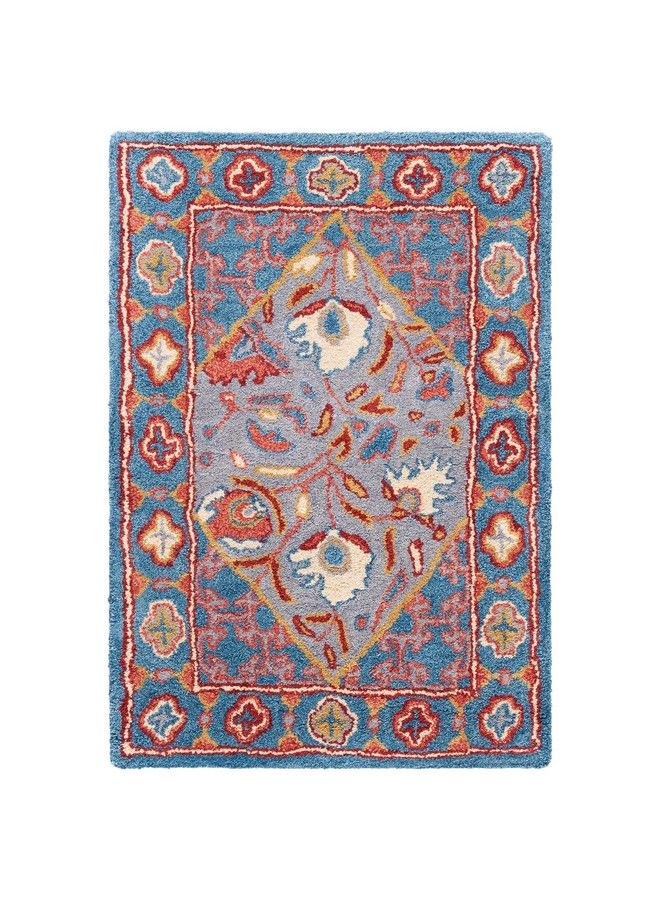 Antiquity Collection 2' X 3' Blue Red At508M Handmade Traditional Oriental Premium Wool Accent Rug