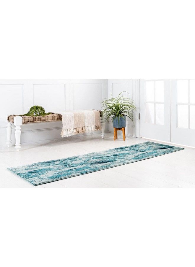 Positano Collection Coastal Modern Fish Light Blue Runner Rug (3' X 10')