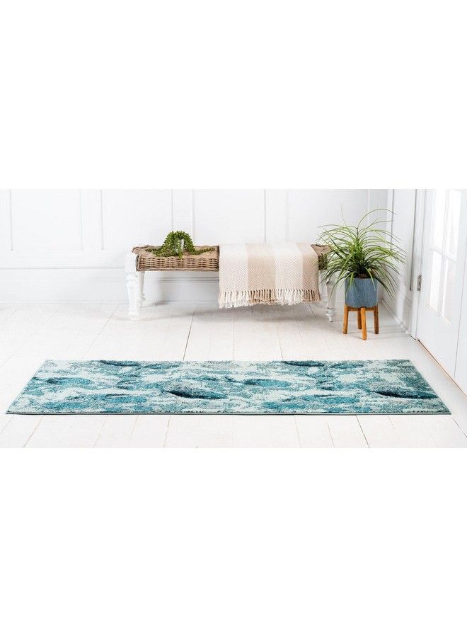 Positano Collection Coastal Modern Fish Light Blue Runner Rug (3' X 10')