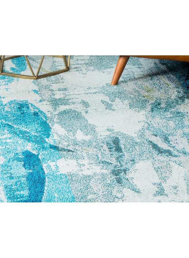 Positano Collection Coastal Modern Fish Light Blue Runner Rug (3' X 10')