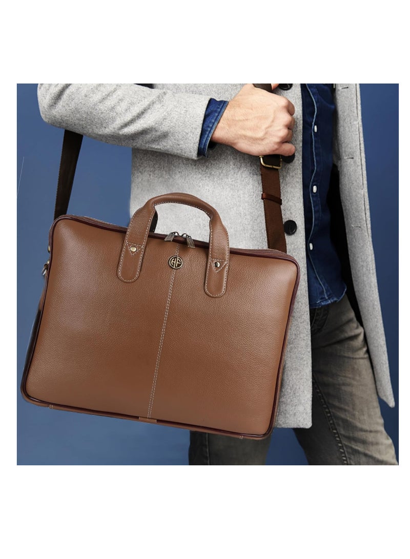 Leather Laptop Bag for Men - Office Bag - Fits Up to 14/15.6 Inch Laptop/MacBook - Laptop Messenger Bags/Leather Bag for Men with Adjustable Shoulder Strap | LB106BS (6C2D)