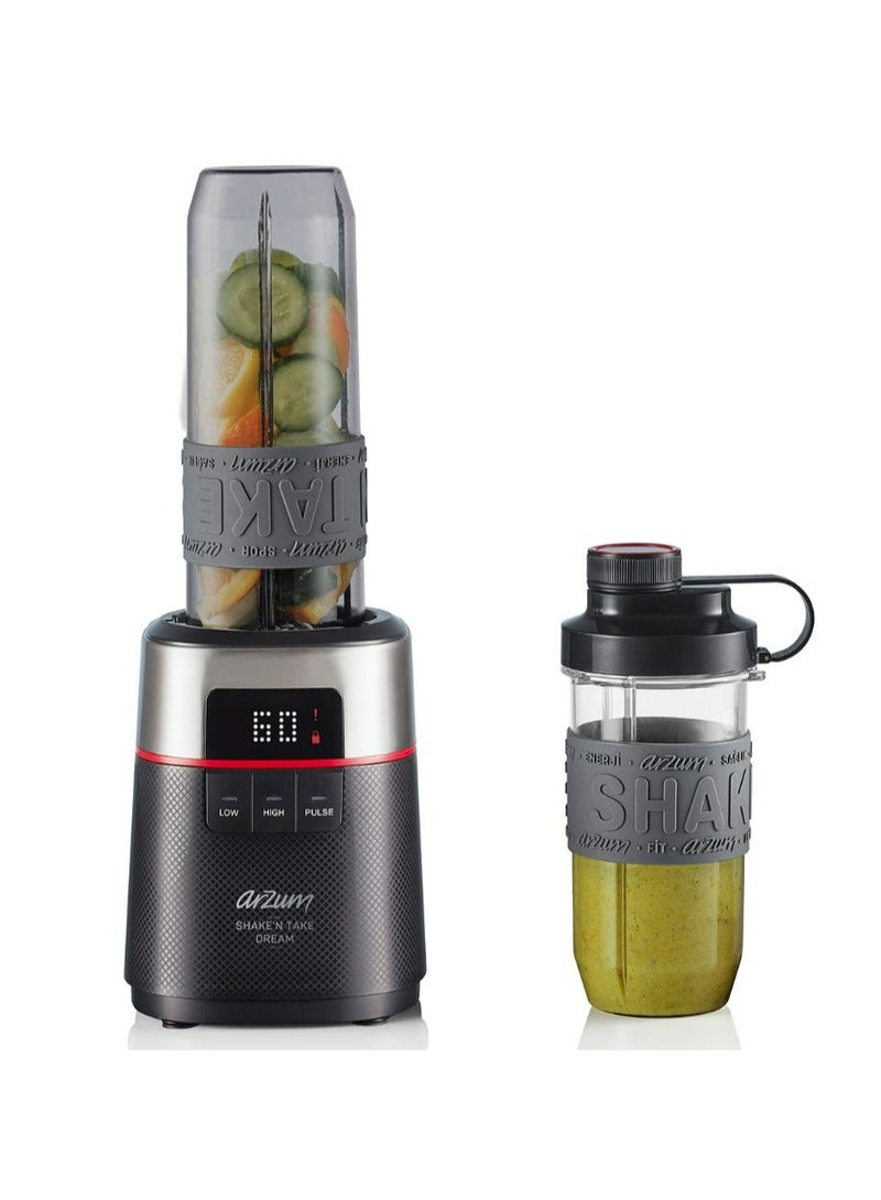Shake'n Take Dream Personel Blender 570ml and 400ml BPA-Free Bottles Stainless Steel Blades 500 W AR-1148 Black