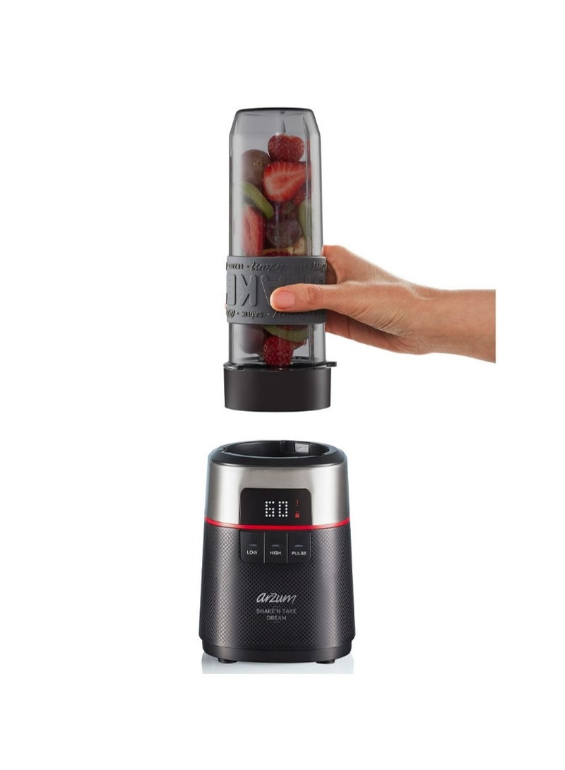 Shake'n Take Dream Personel Blender 570ml and 400ml BPA-Free Bottles Stainless Steel Blades 500 W AR-1148 Black