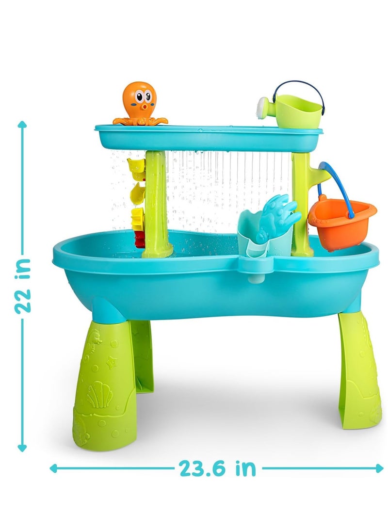 Kids Water Table, Toddlers 2-Tier Water Sand Table, Outdoor Activity Table for Boys Girls, Play Tables Summer Beach Toys for Outside Backyard