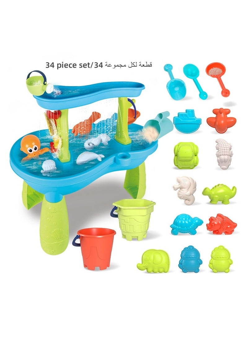 Kids Water Table, Toddlers 2-Tier Water Sand Table, Outdoor Activity Table for Boys Girls, Play Tables Summer Beach Toys for Outside Backyard
