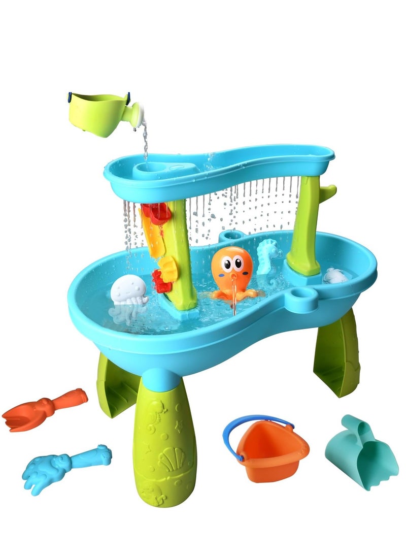 Kids Water Table, Toddlers 2-Tier Water Sand Table, Outdoor Activity Table for Boys Girls, Play Tables Summer Beach Toys for Outside Backyard