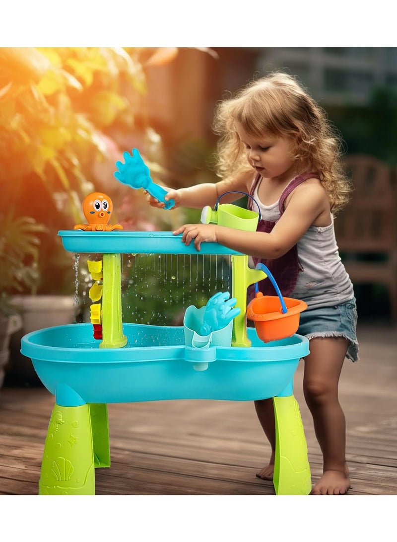 Kids Water Table, Toddlers 2-Tier Water Sand Table, Outdoor Activity Table for Boys Girls, Play Tables Summer Beach Toys for Outside Backyard