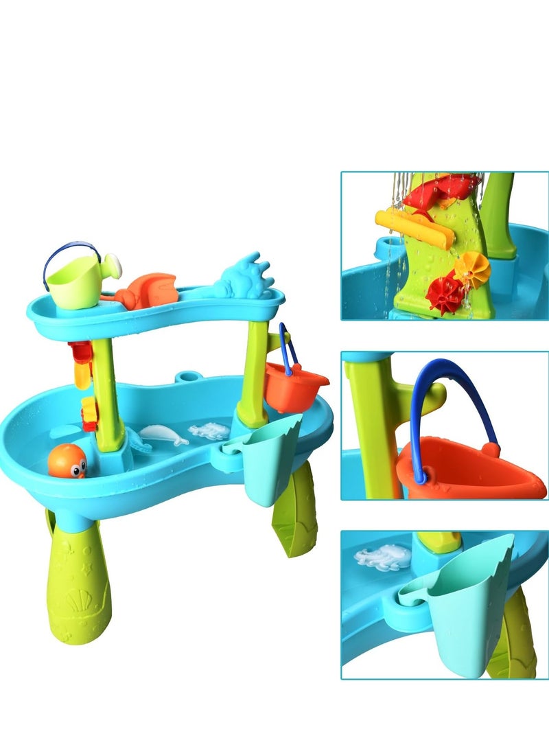 Kids Water Table, Toddlers 2-Tier Water Sand Table, Outdoor Activity Table for Boys Girls, Play Tables Summer Beach Toys for Outside Backyard