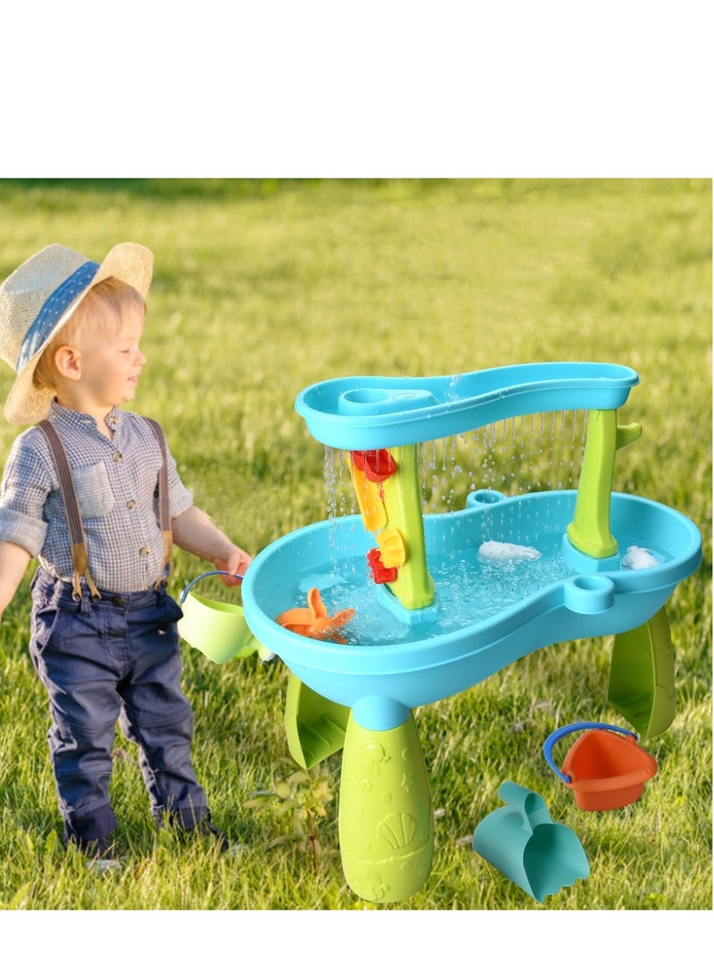 Kids Water Table, Toddlers 2-Tier Water Sand Table, Outdoor Activity Table for Boys Girls, Play Tables Summer Beach Toys for Outside Backyard