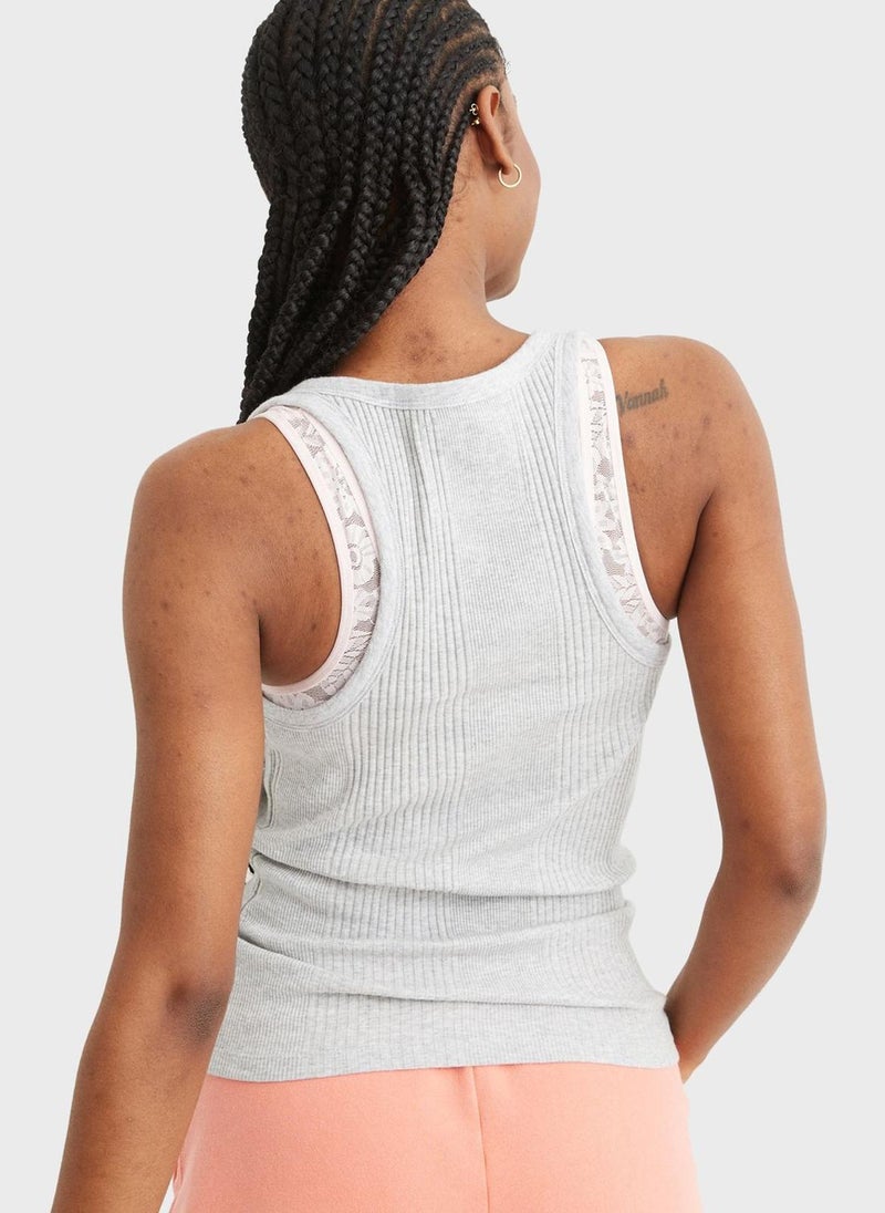 Ribbed Button Detail Tank Top