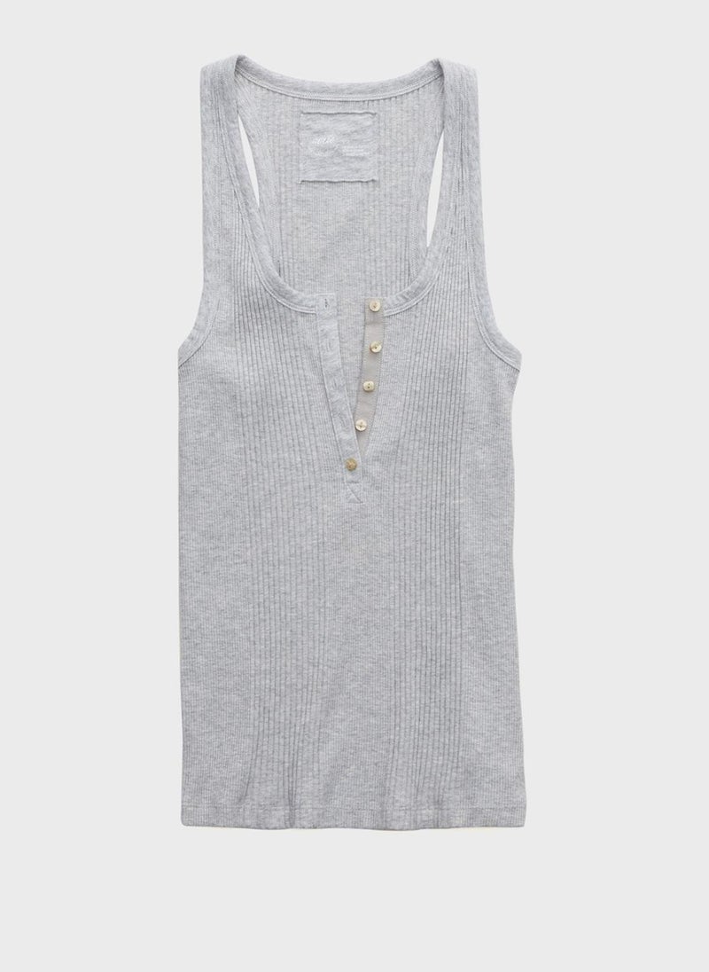 Ribbed Button Detail Tank Top