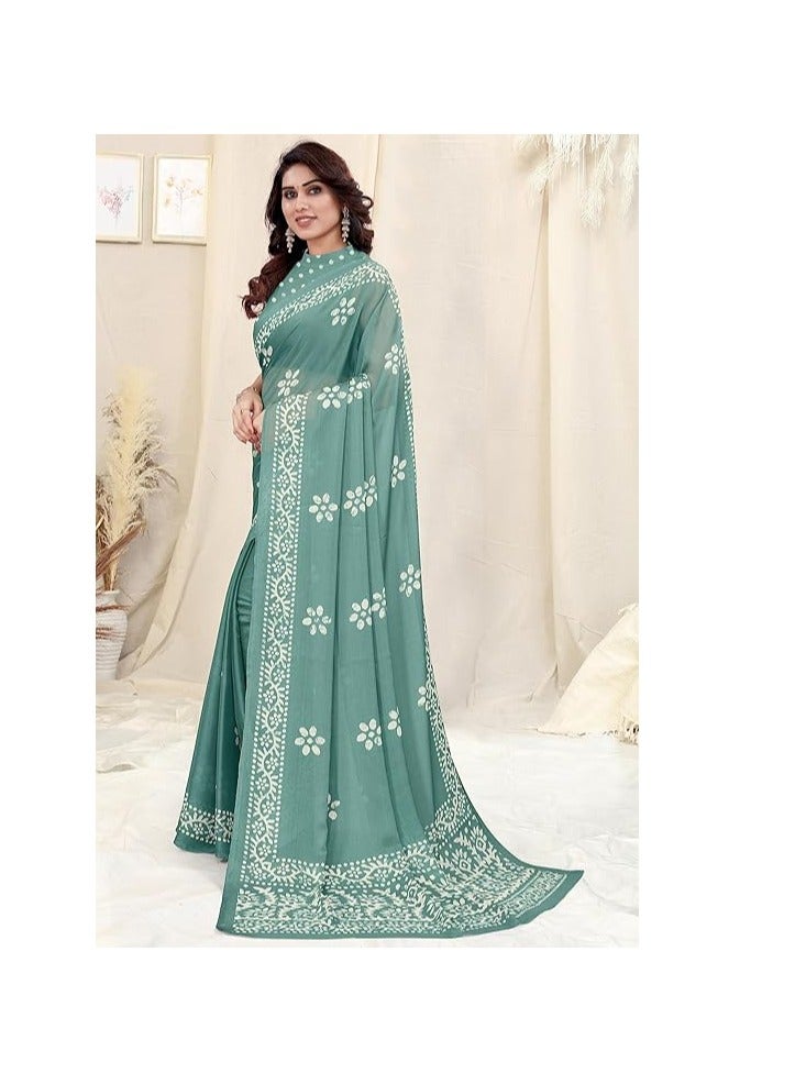 Women's Latest Chiffon Batik Printed Saree with Blouse Piece