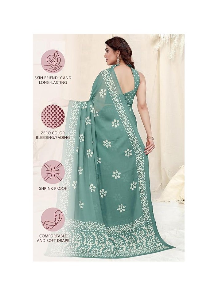 Women's Latest Chiffon Batik Printed Saree with Blouse Piece