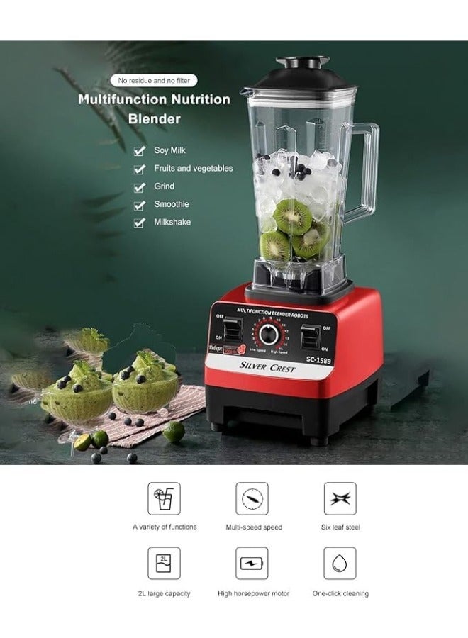 High-Speed Blender Mixer Juicer: BPA-Free, Heavy-Duty, 15-Speed, Smart Timer, Ideal for Smoothies, Juices, Ice Crushing, and Food Processing