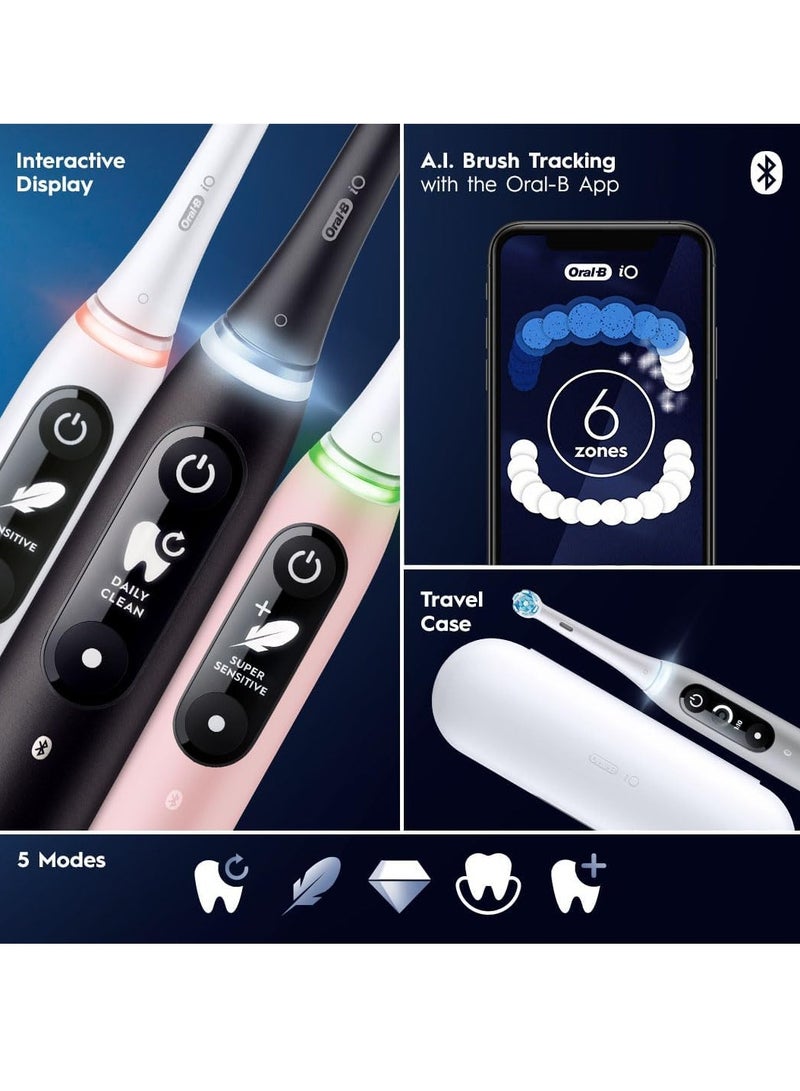 Oral B iO6 Series 6N Electric Rechargeable Toothbrush, Built with AI, Optimal Pressure Control, LED Interface, Bluetooth Connectivity, 5 Personalized Brush Modes – White