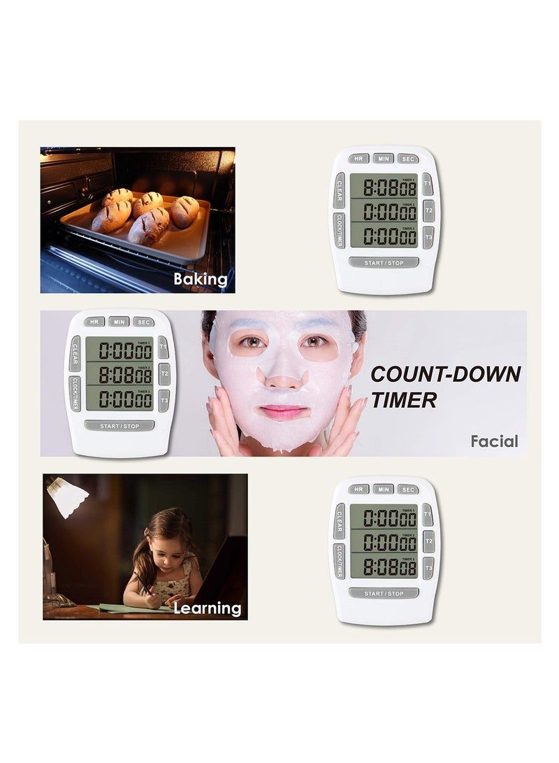 Digital Timer with Loud Buzzer and Magnetic Design for Kitchen Cooking Meetings and Studying White