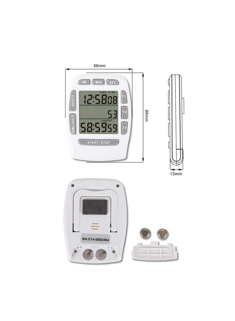 Digital Timer with Loud Buzzer and Magnetic Design for Kitchen Cooking Meetings and Studying White