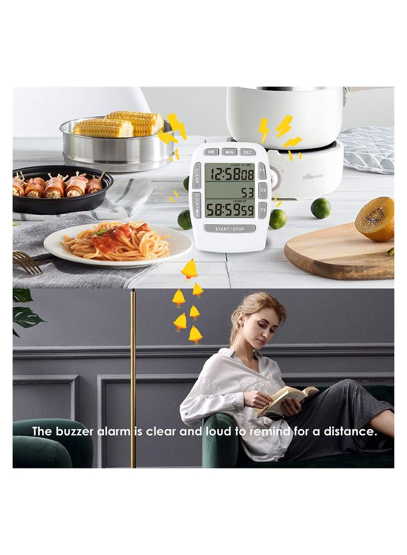 Digital Timer with Loud Buzzer and Magnetic Design for Kitchen Cooking Meetings and Studying White