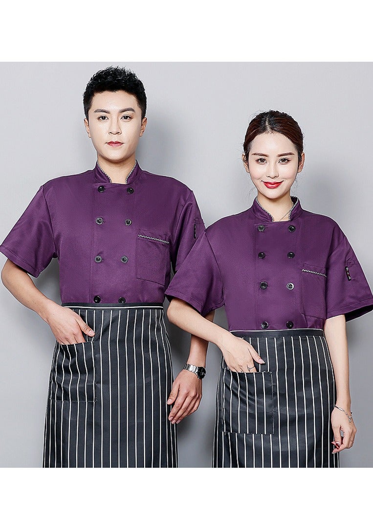 Chef Uniform Suitable For Hotel Western Restaurant Apron Suit Short Sleeves Purple