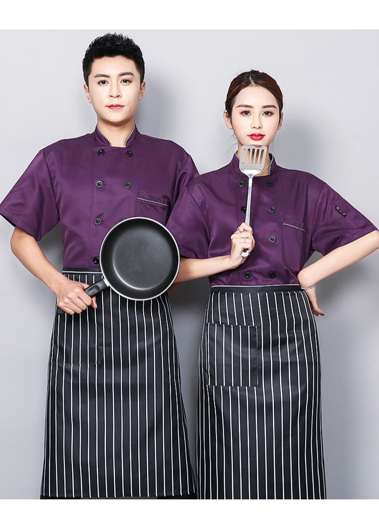 Chef Uniform Suitable For Hotel Western Restaurant Apron Suit Short Sleeves Purple
