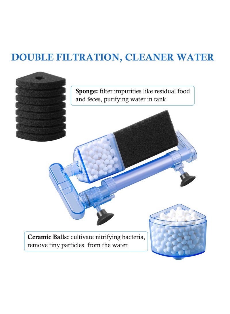 Aquarium Bio Sponge Filter, Air Powered Fish Tank Sponge Filter with an 8 Layer Sponge and 1 Bag of Ceramic Balls for Fish Tank, Betta Tank, Shrimp Tank, Breeding