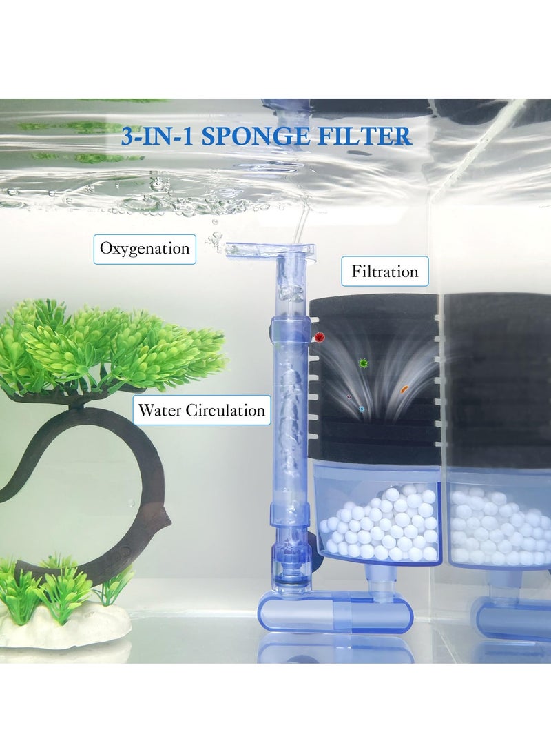 Aquarium Bio Sponge Filter, Air Powered Fish Tank Sponge Filter with an 8 Layer Sponge and 1 Bag of Ceramic Balls for Fish Tank, Betta Tank, Shrimp Tank, Breeding