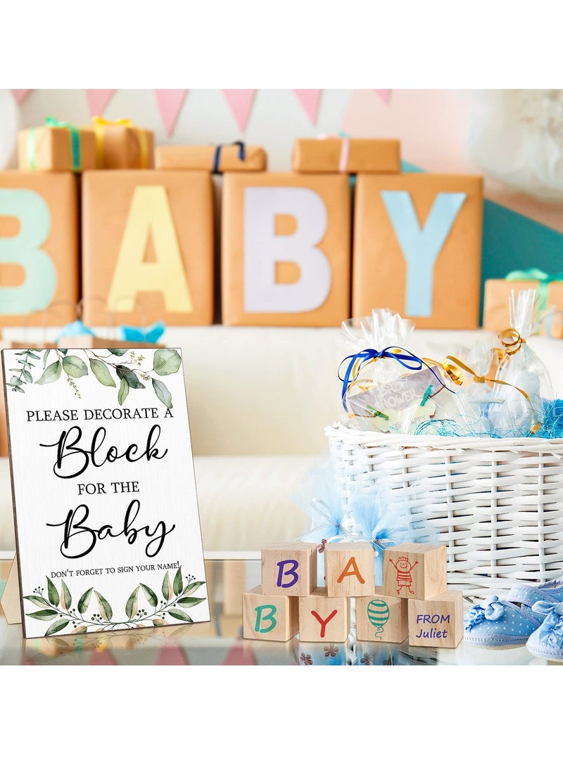 75 Pcs Baby Shower Block Games Sign Kit Including Decorate a Block Game Sign 50 DIY Blank Wooden Block 24 Acrylic Marker Baby Shower Block Game for Guests Party Decoration