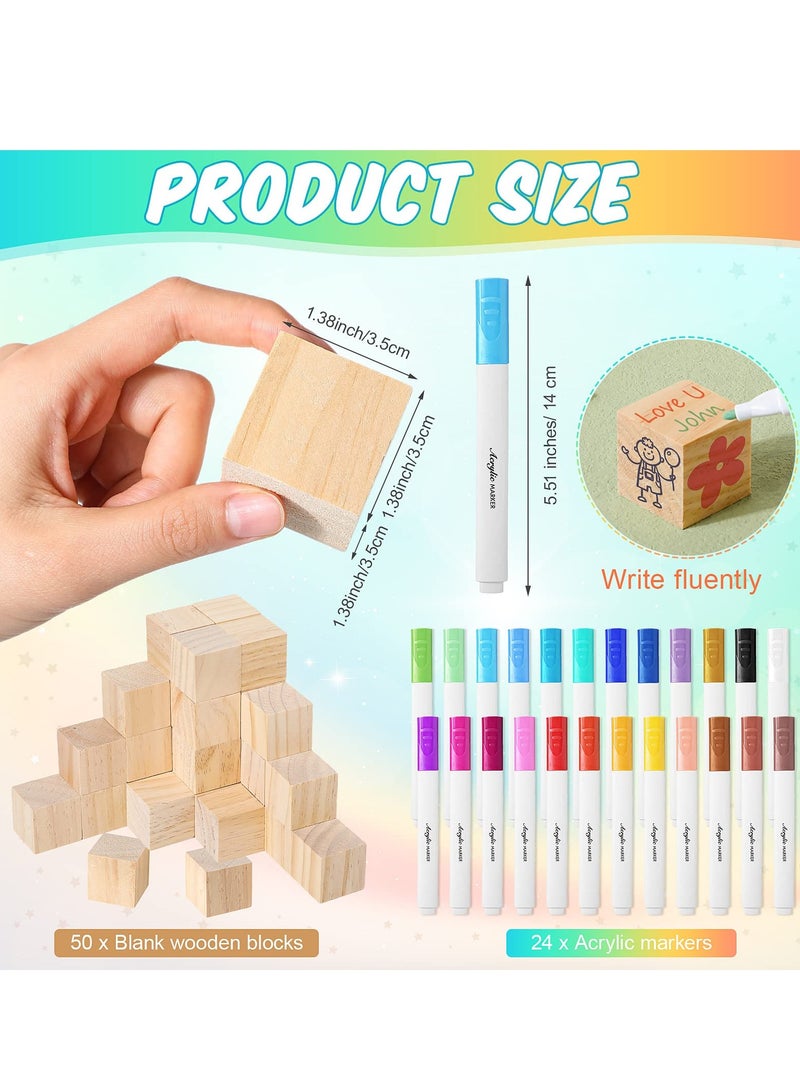 75 Pcs Baby Shower Block Games Sign Kit Including Decorate a Block Game Sign 50 DIY Blank Wooden Block 24 Acrylic Marker Baby Shower Block Game for Guests Party Decoration