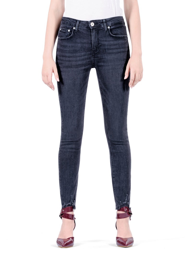 Web Denim Women's Mid Rise Skinny Jeans - Stretch Comfort, Distressed Ripped Ankle Denim Pants