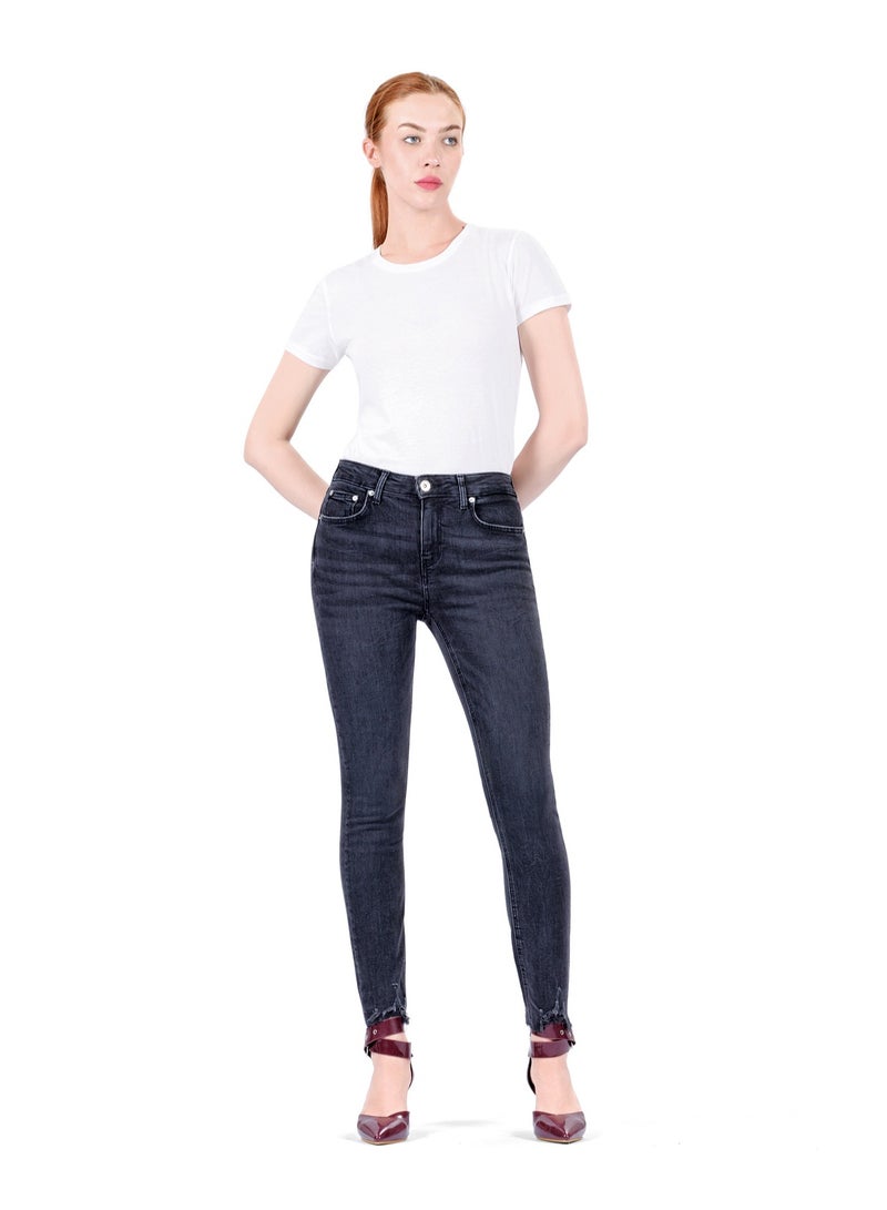 Web Denim Women's Mid Rise Skinny Jeans - Stretch Comfort, Distressed Ripped Ankle Denim Pants