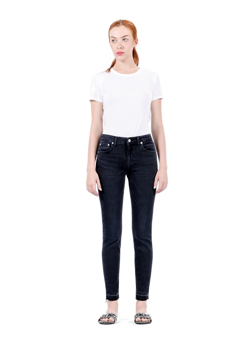 Web Denim Women's Stretch Skinny Jeans - Mid Rise Slim Fit Comfort Denim Pants with Open Hem