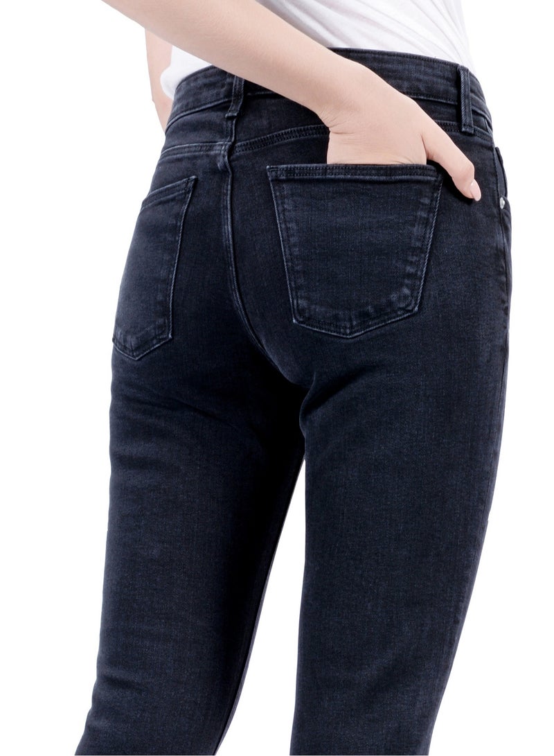 Web Denim Women's Stretch Skinny Jeans - Mid Rise Slim Fit Comfort Denim Pants with Open Hem