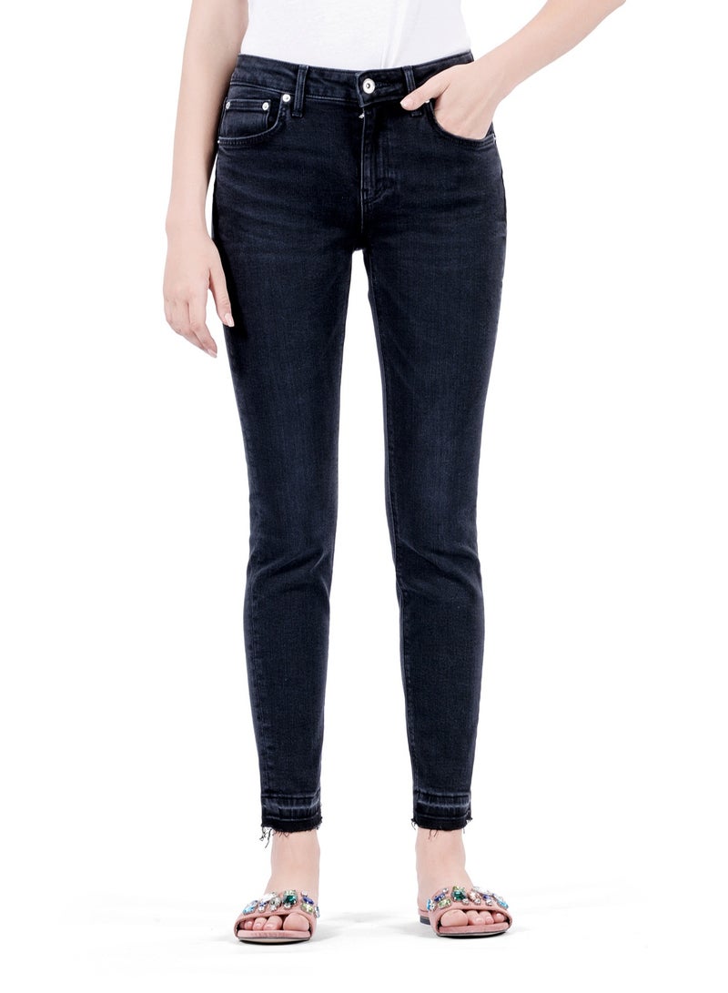 Web Denim Women's Stretch Skinny Jeans - Mid Rise Slim Fit Comfort Denim Pants with Open Hem