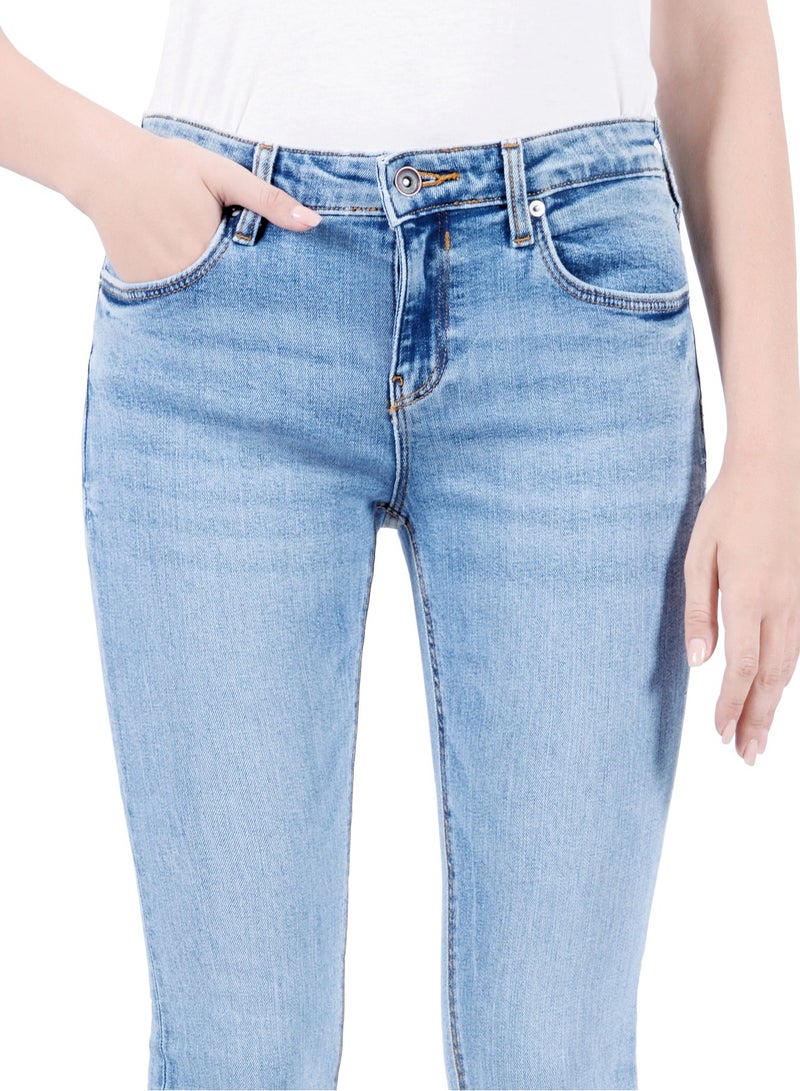 Web Denim Women's Mid Rise Skinny Jeans - Cut Hem Stretchable Denim Pants