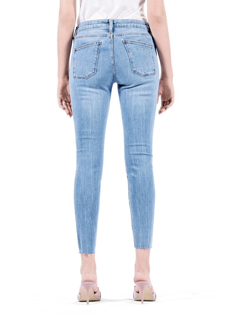 Web Denim Women's Mid Rise Skinny Jeans - Cut Hem Stretchable Denim Pants