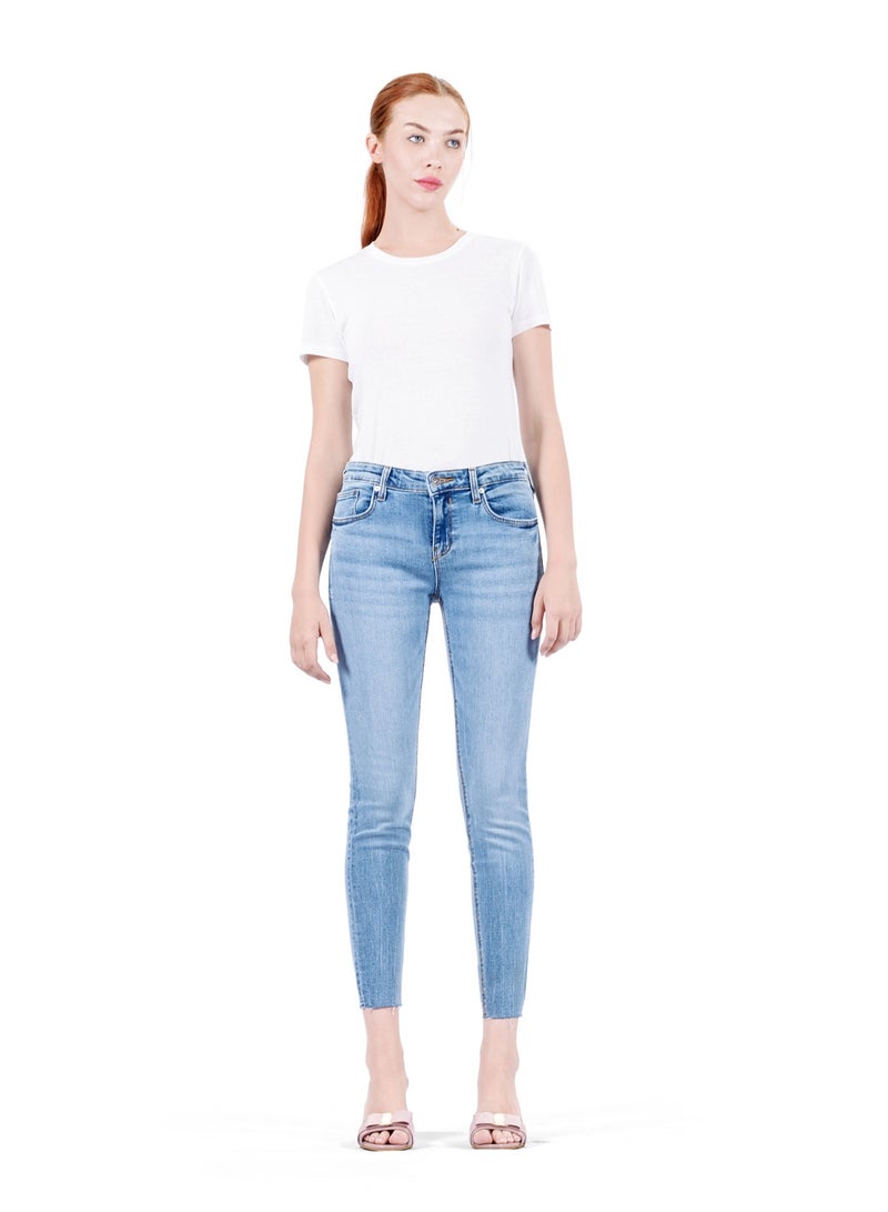 Web Denim Women's Mid Rise Skinny Jeans - Cut Hem Stretchable Denim Pants