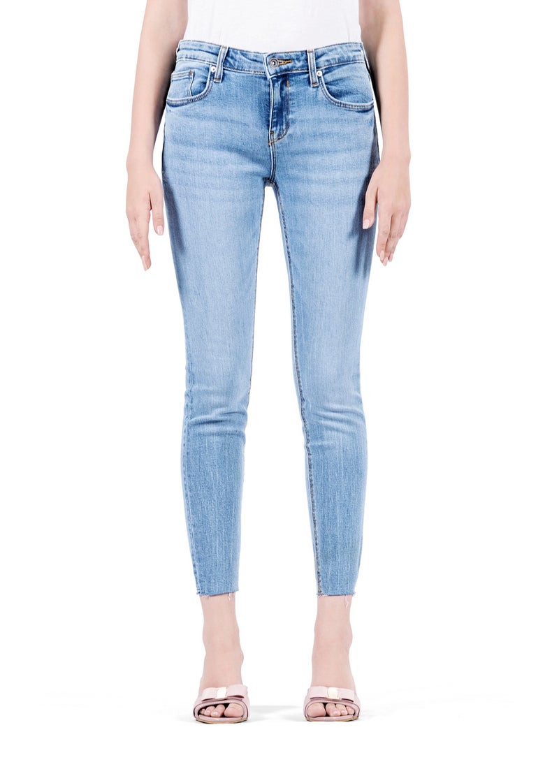 Web Denim Women's Mid Rise Skinny Jeans - Cut Hem Stretchable Denim Pants