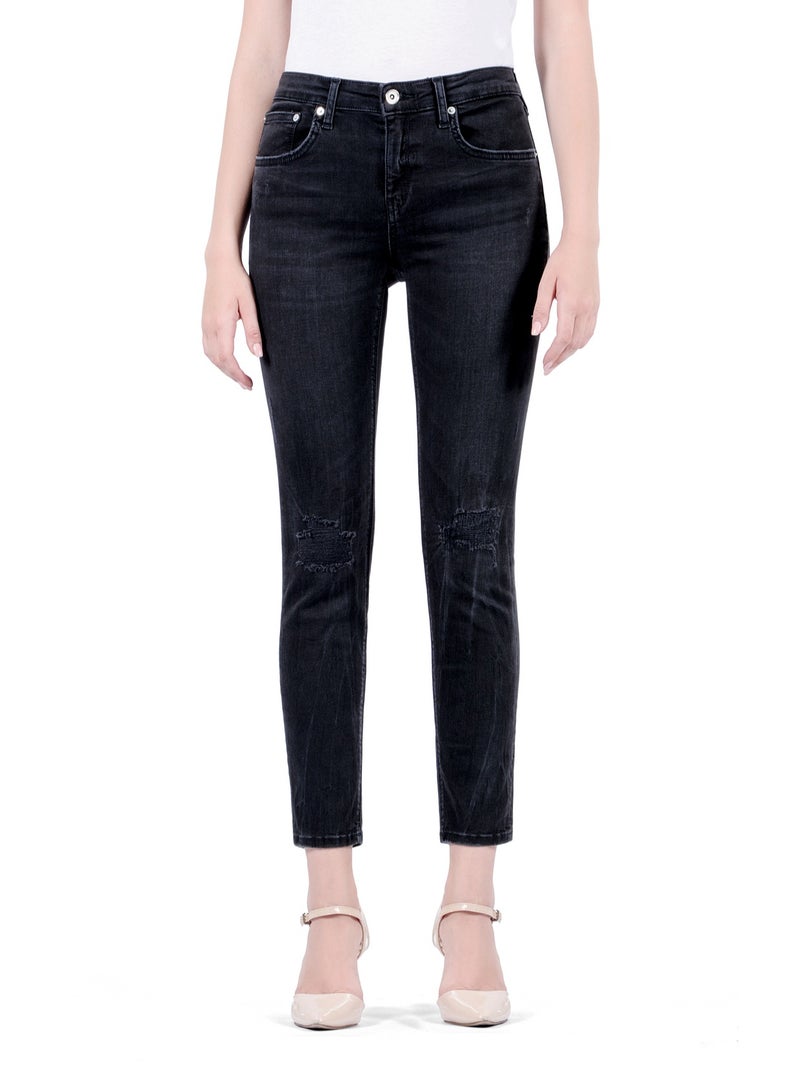 Web Denim Women's Mid Rise Skinny Jeans - Knee Rip Stretchable Denim Pants